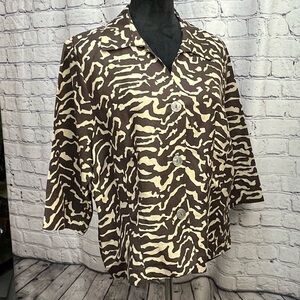 East 5th Women’s Brown & Beige Linen/Rayon Blazer 3/4 length sleeves sz PXL EUC